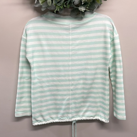 NWT T by Talbots Mint Green White Striped Mockneck Pullover Drawstring Hem XS - Picture 3 of 16